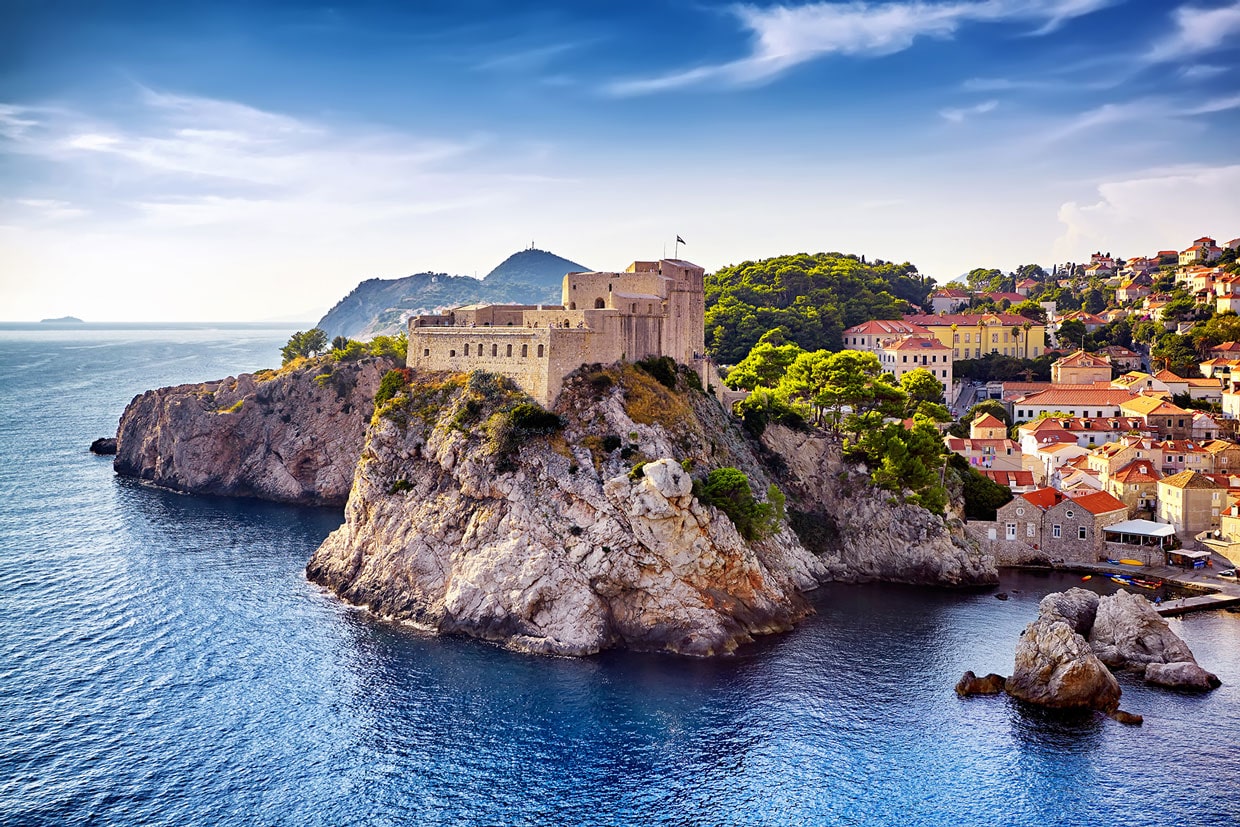 Coast of Croatia with castle on cliff