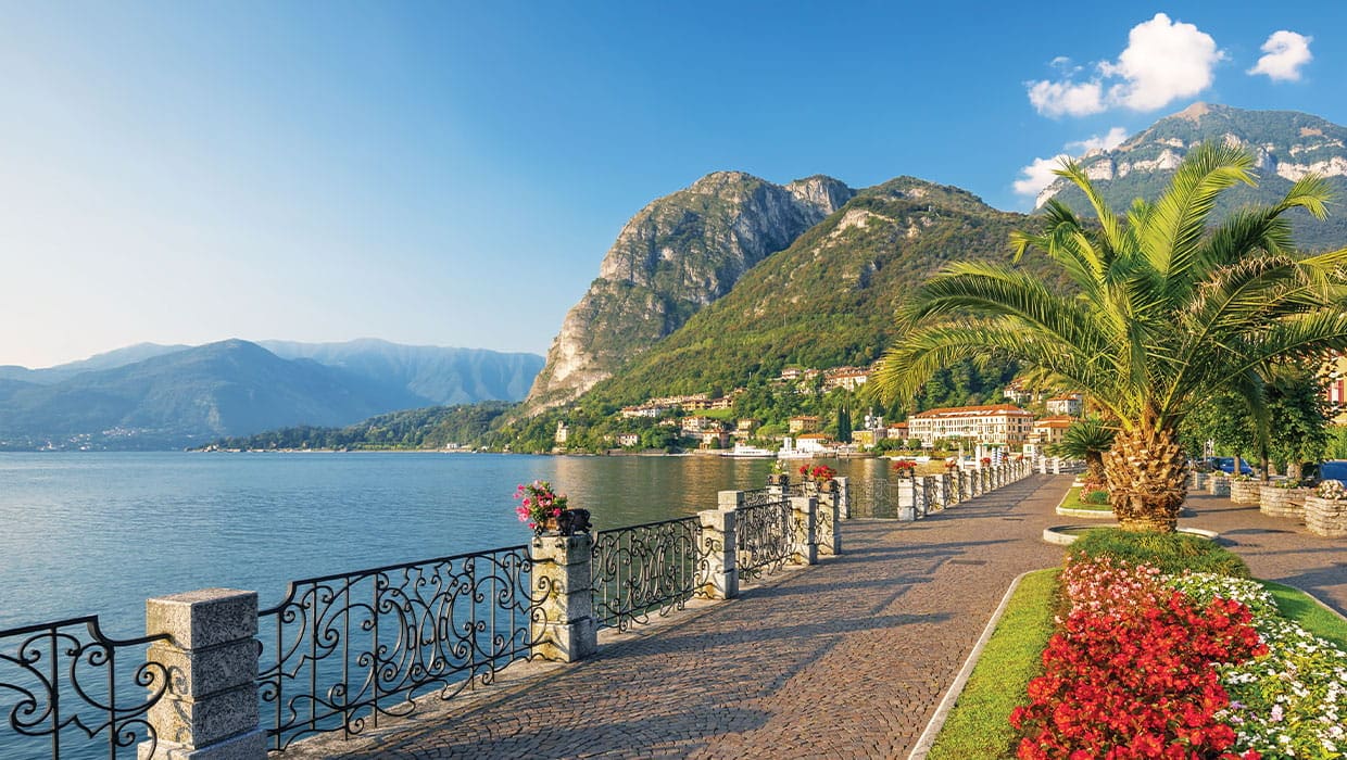 Walking path along Italian lake