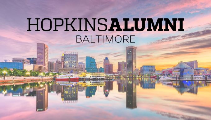 Baltimore Skyline with Hopkins and Alumni Baltimore written