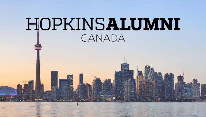 Skyline image of Toronto with Hopkins Alumni banner above