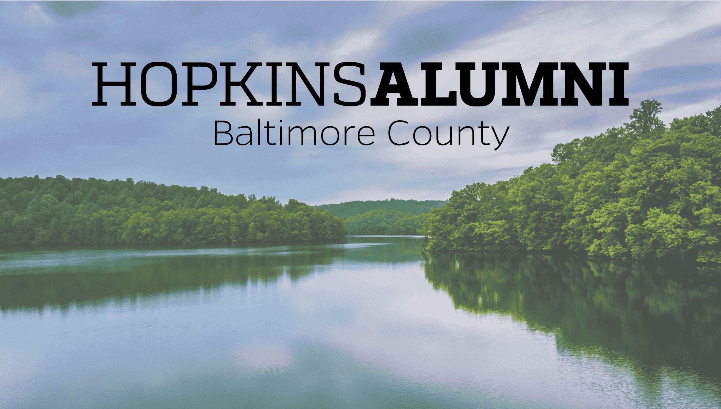 Baltimore County Waterfront Image with Hopkins Alumni Banner