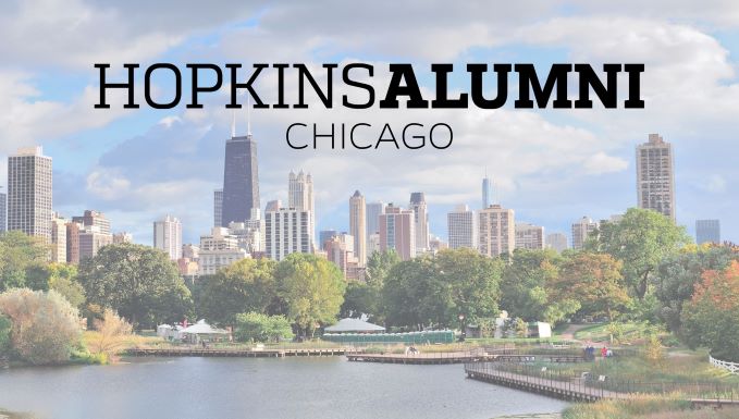 Hopkins Alumni Chicago written in the skyline of Chicago