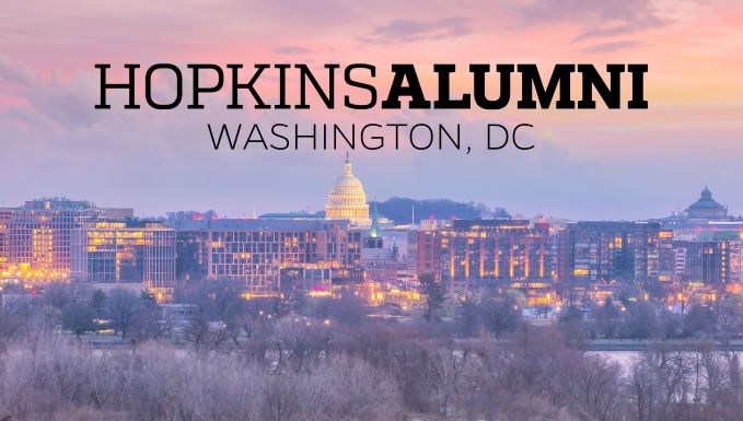 DC skline with Hopkins Alumni banner 