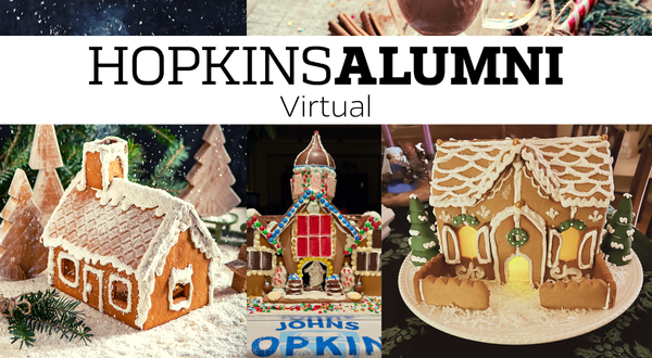 Gingerbread House Collage with HopkinsAlumni Logo