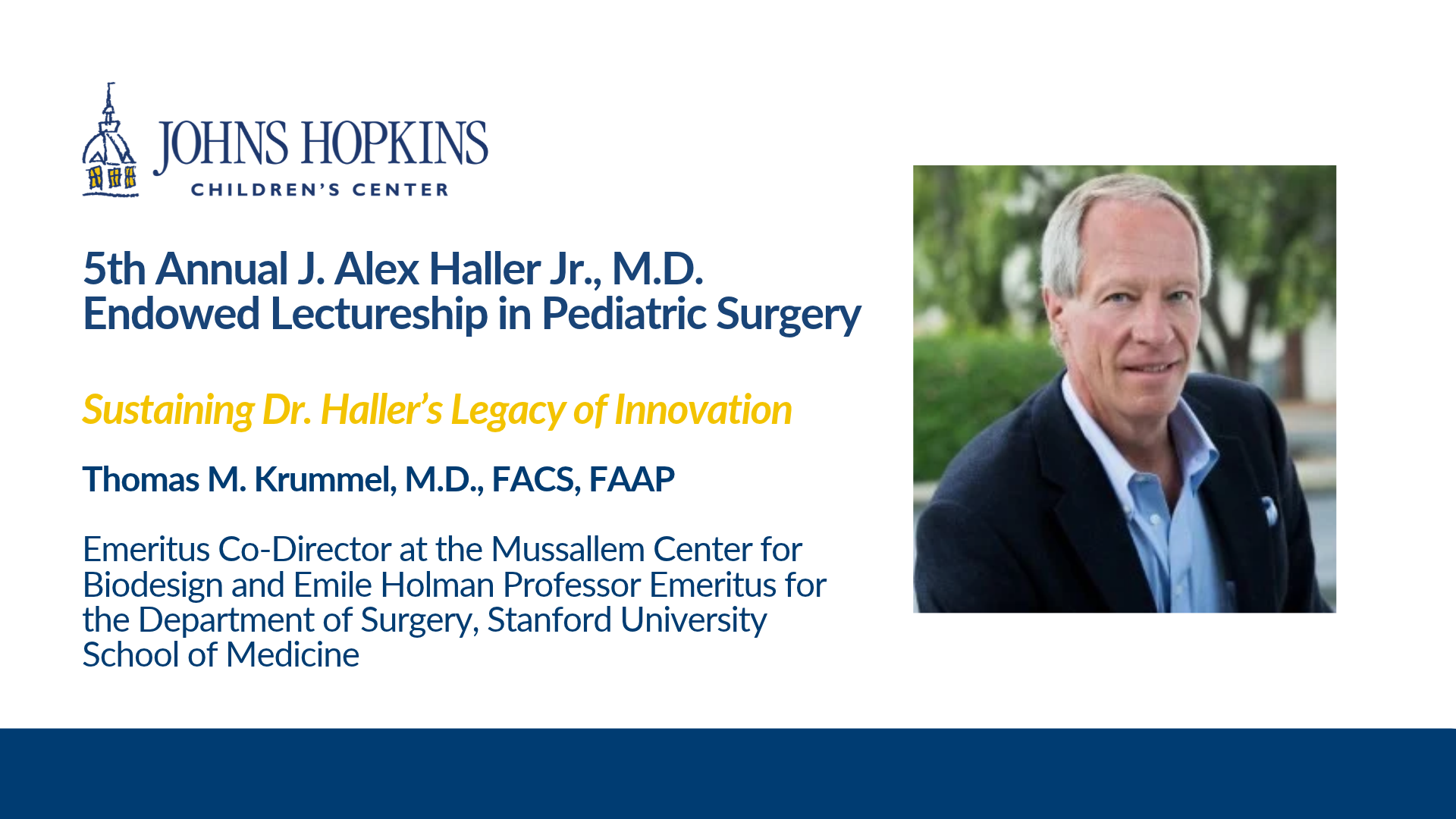 J. Alex Haller Jr., M.D. Endowed Lectureship in Pediatric Surgery Header Image