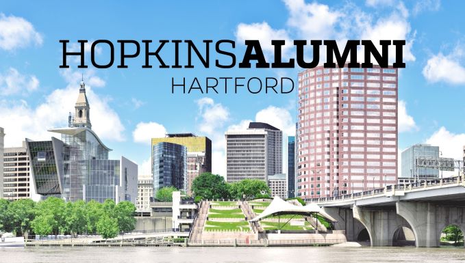 Hartford skyline, Hopkins Alumni banner