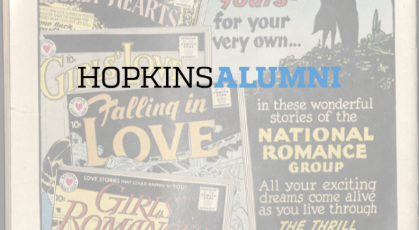 comic book covers with the hopkins alumni logo on top of the photo