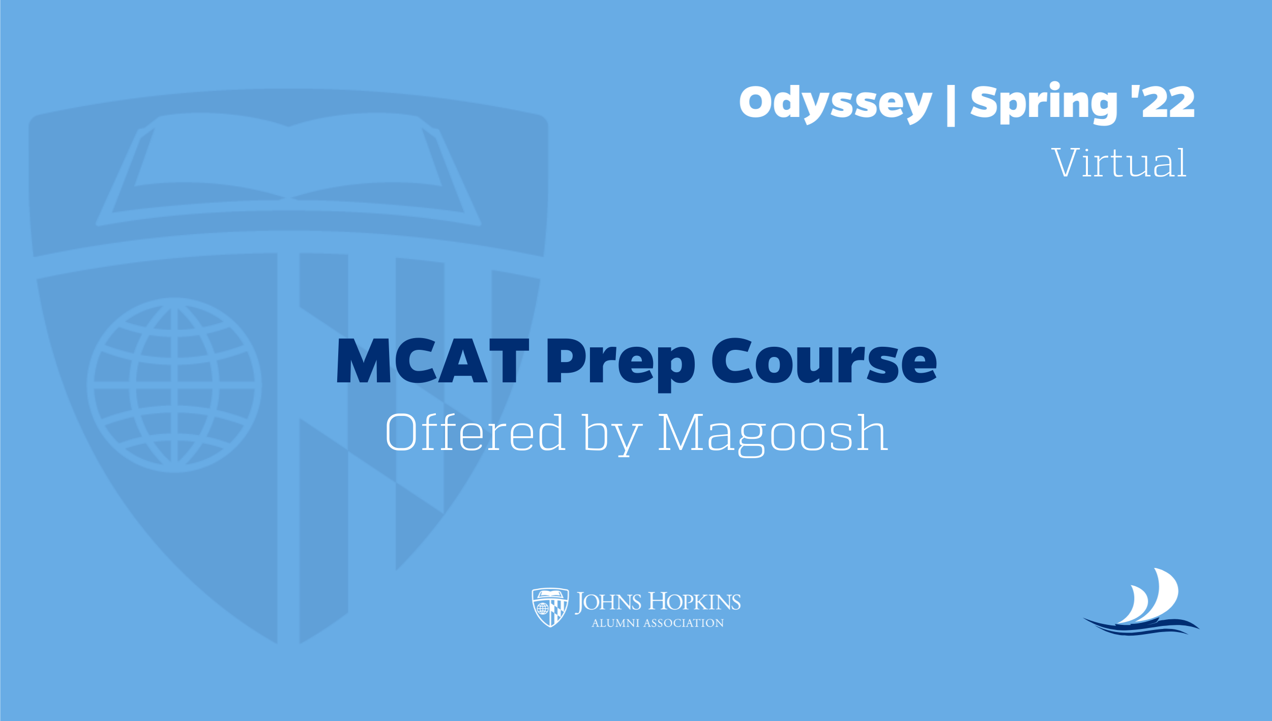 Odyssey title on light blue background featuring the alumni association logo and course title, MCAT Prep Course with Magoosh