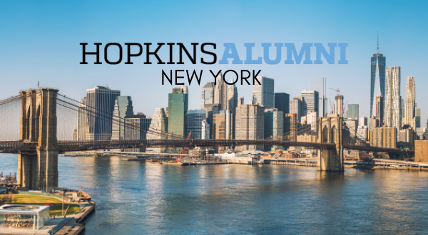 New York skyline, Hopkins Alumni banner