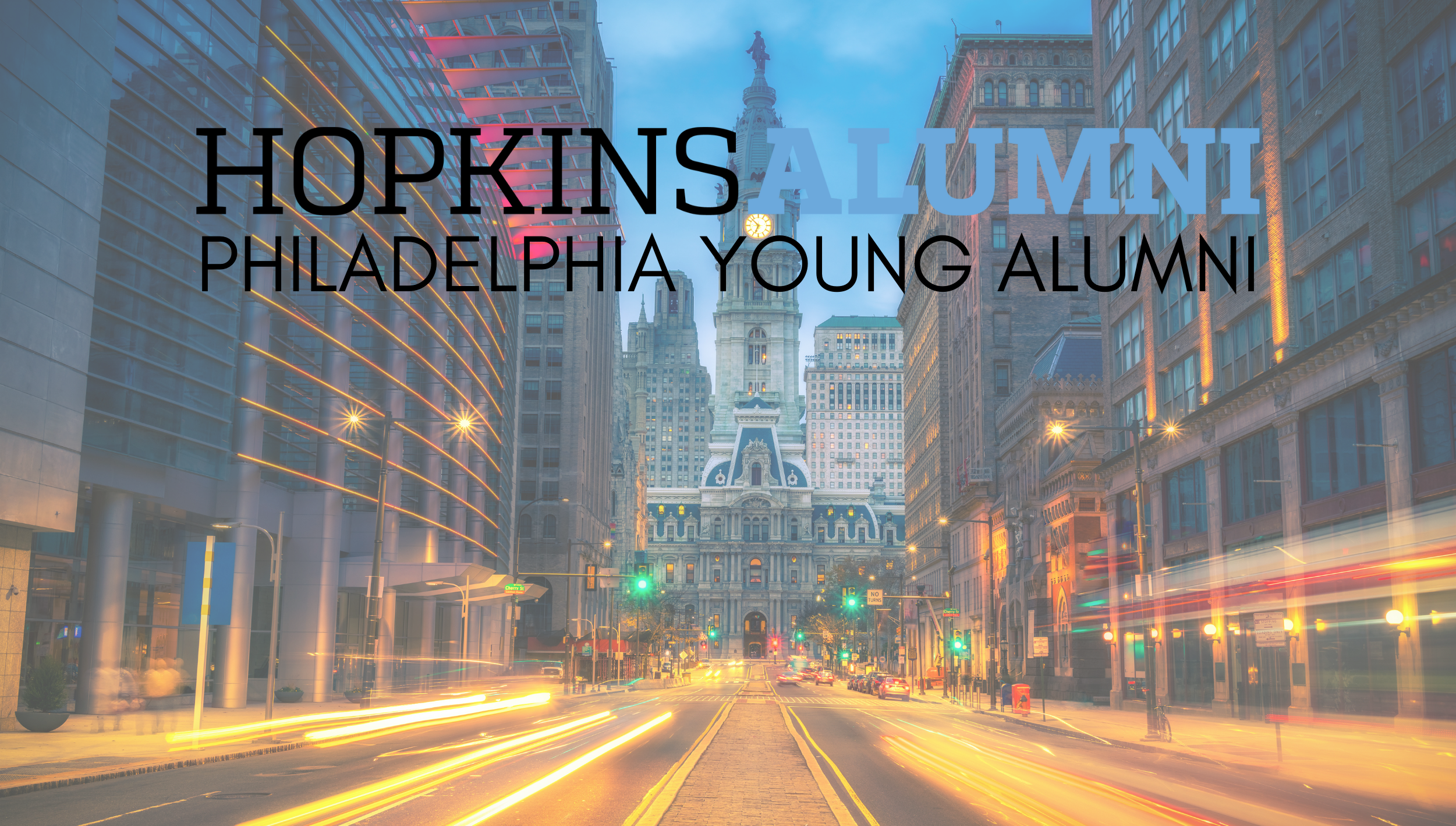 Philadelphia Skyline with Hopkins Alumni Logo