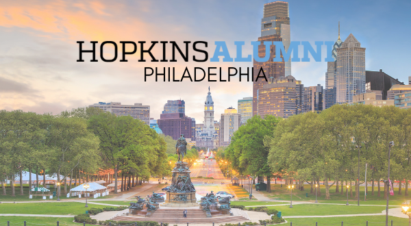 Philadelphia skyline, Hopkins Alumni banner