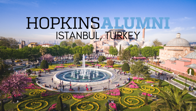 Istanbul Turkey skyline, Hopkins Alumni banner