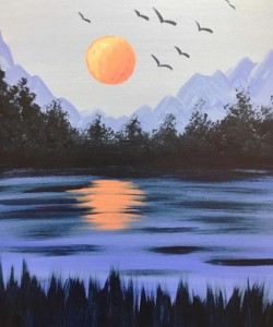 Lake Landscape with Birds at Dusk